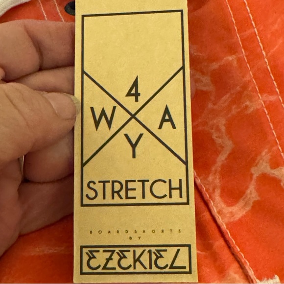 Ezekiel Mens 34 Board Short Swim Navy Coral Sunset Water Print Pocket Stretch 9” - Picture 4 of 5